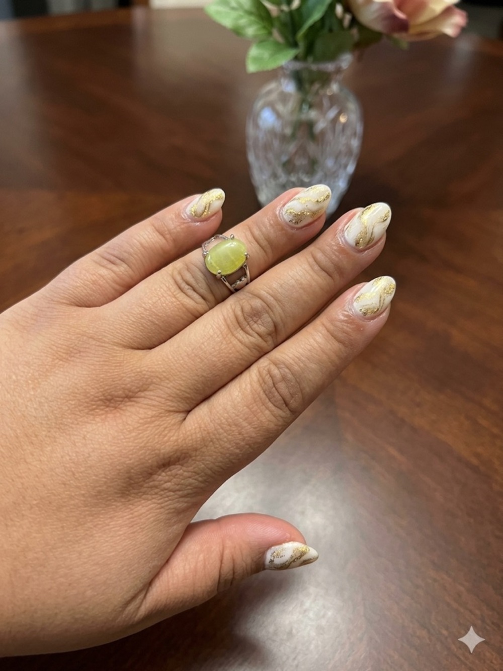 Size 8 Green GemstoneRing with Silver Band